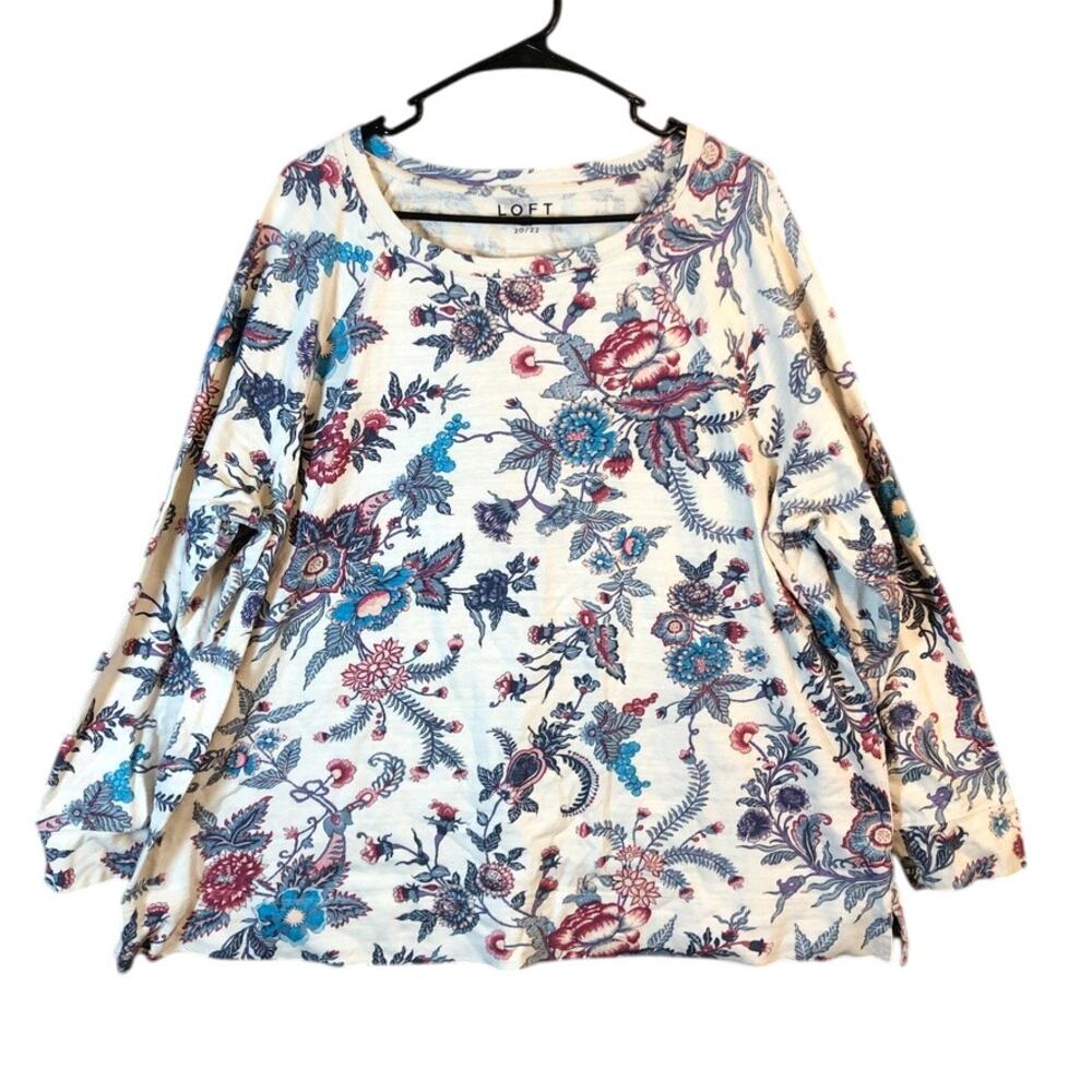 LOFT Women Sweatshirt White Nouveau Garden 100% Cotton Pullover 20/22